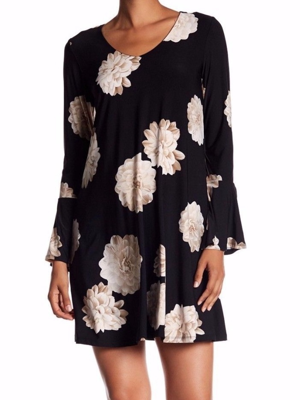 Karen Kane Black Mini Dress with Cream Floral Print